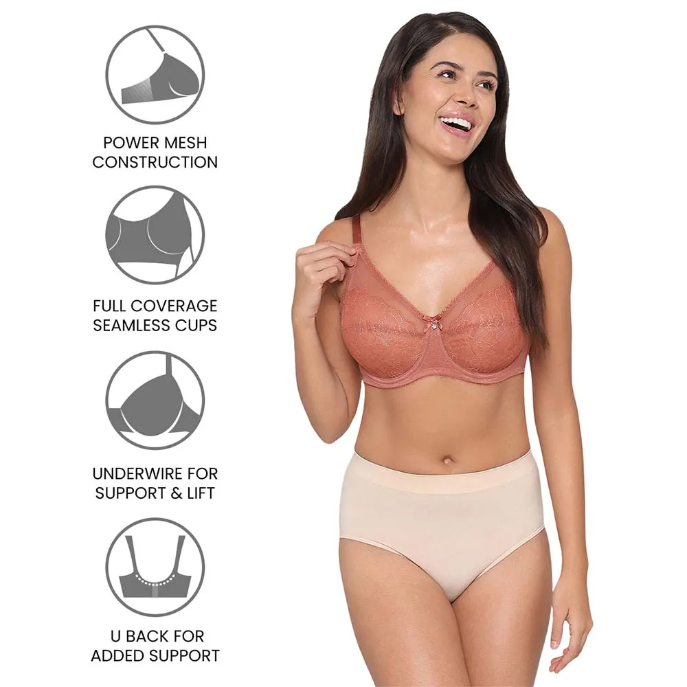 Retro Chic Non Padded Wired Full Coverage Full Support Everyday Comfort  Bra - Brown