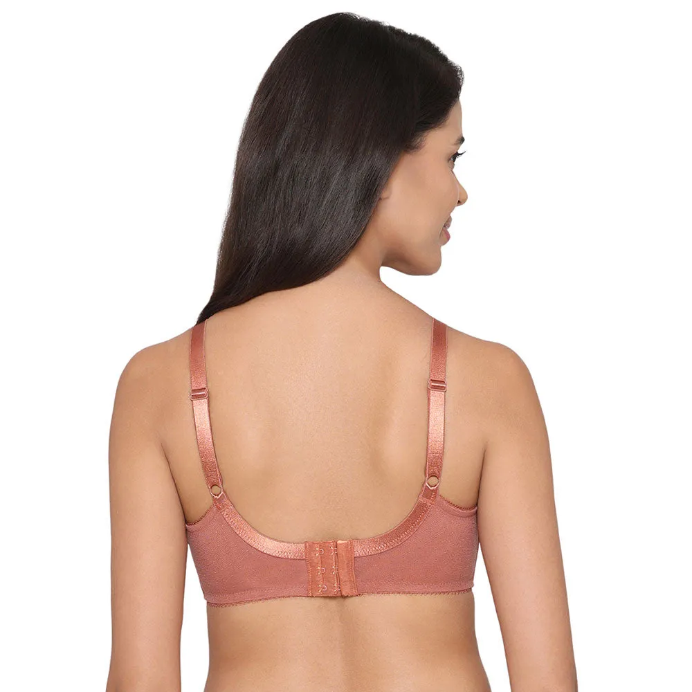 Retro Chic Non Padded Wired Full Coverage Full Support Everyday Comfort  Bra - Brown