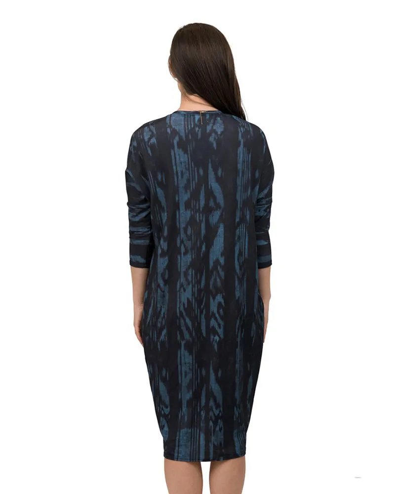 S19-FLD-BI Blue Ikat Flow Swim Dress