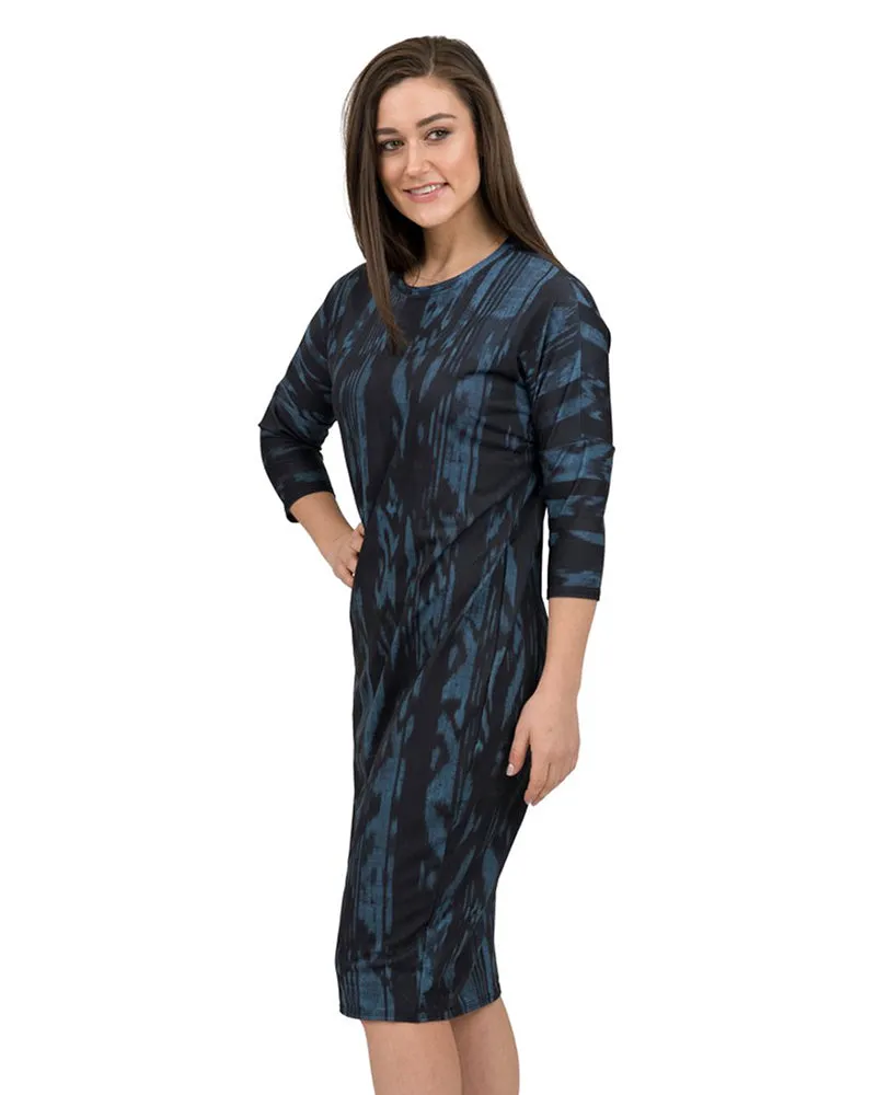 S19-FLD-BI Blue Ikat Flow Swim Dress