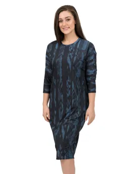S19-FLD-BI Blue Ikat Flow Swim Dress