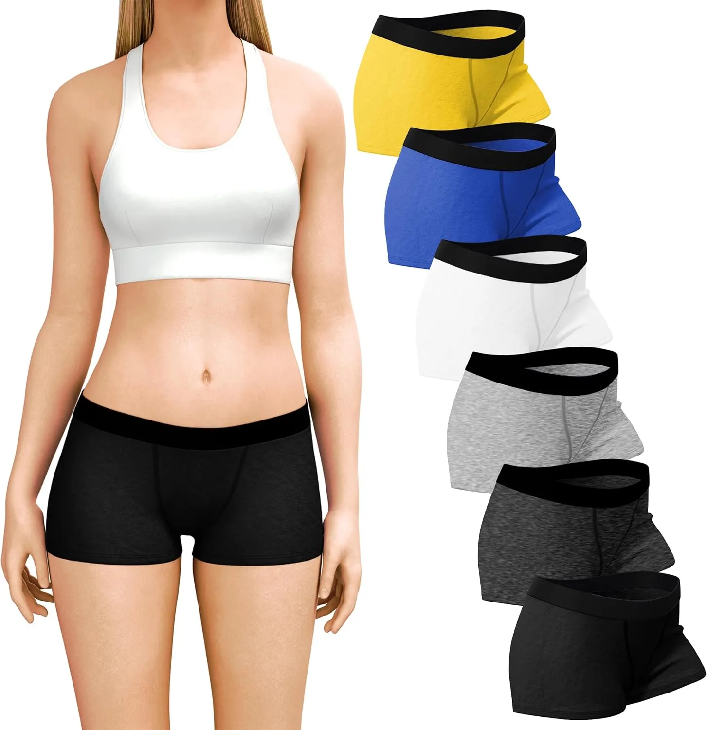 Sexy Basics Women's 6 Pack & 12 Pack Active Boy Short - Boxer Brief Cotton-Stretch Panties