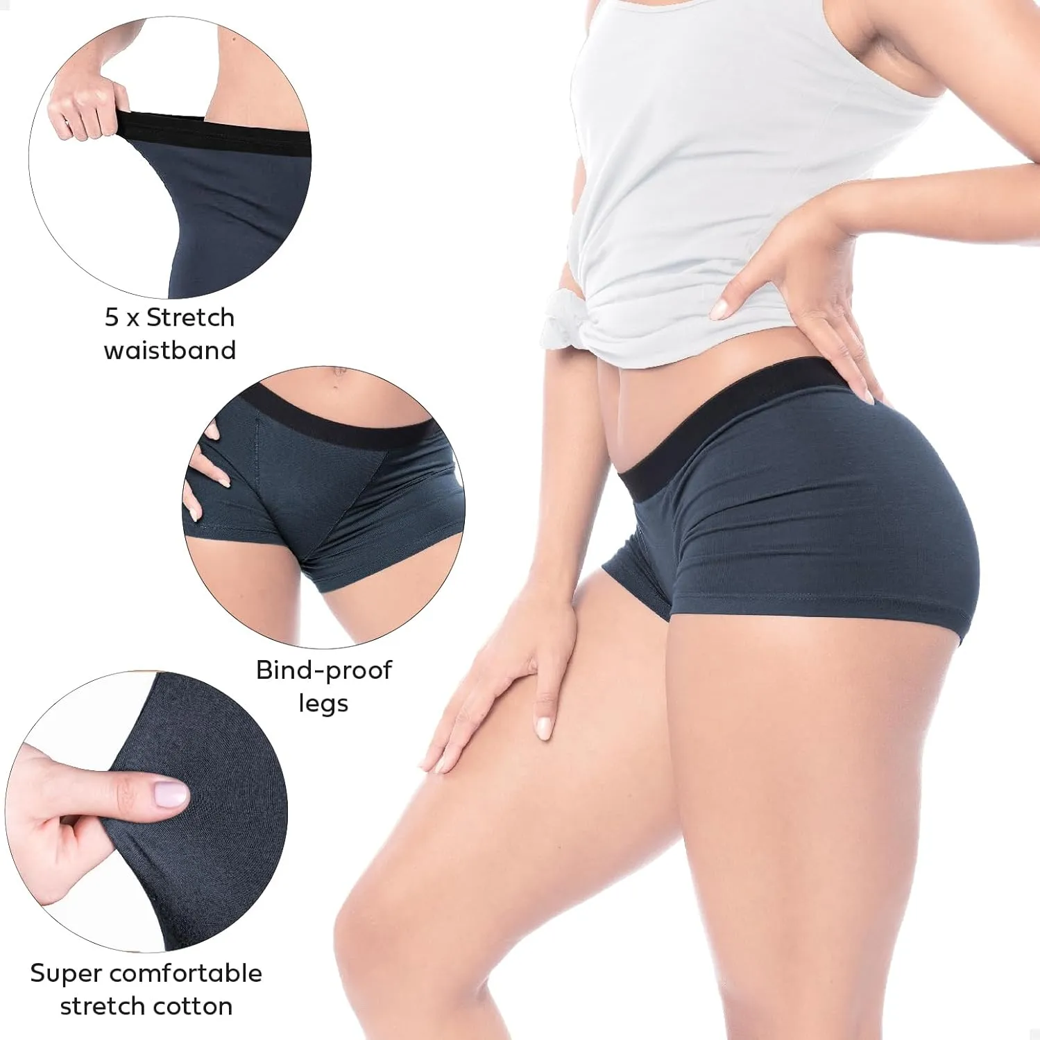 Sexy Basics Women's 6 Pack & 12 Pack Active Boy Short - Boxer Brief Cotton-Stretch Panties