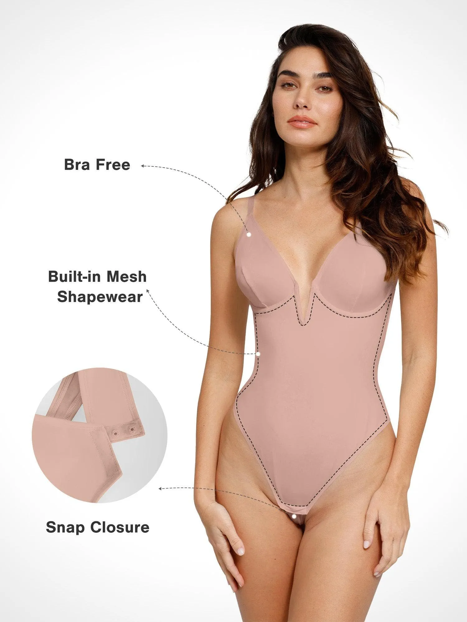 Shapewear Deep V-Neck Low Back Sculpting Thong Bodysuit