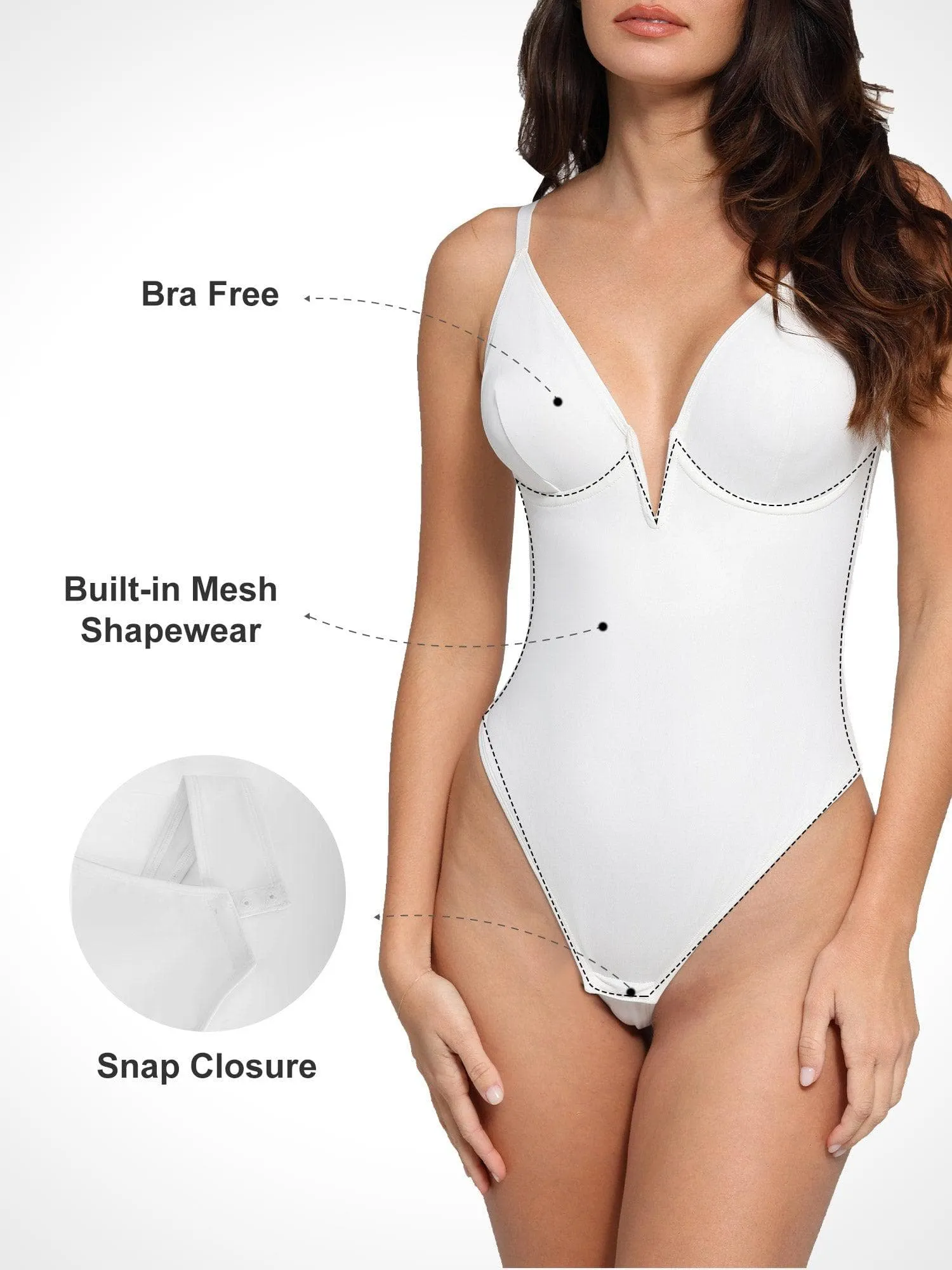 Shapewear Deep V-Neck Low Back Sculpting Thong Bodysuit