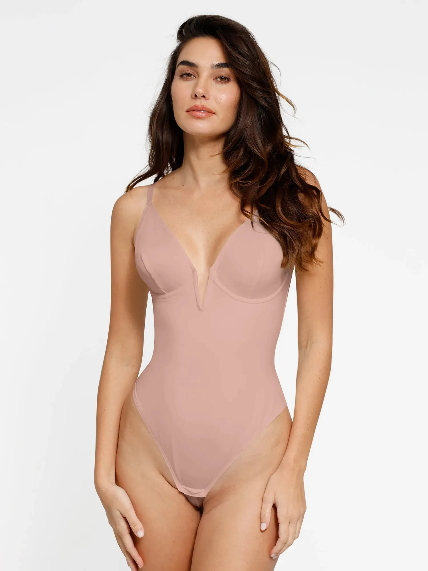 Shapewear Deep V-Neck Low Back Sculpting Thong Bodysuit