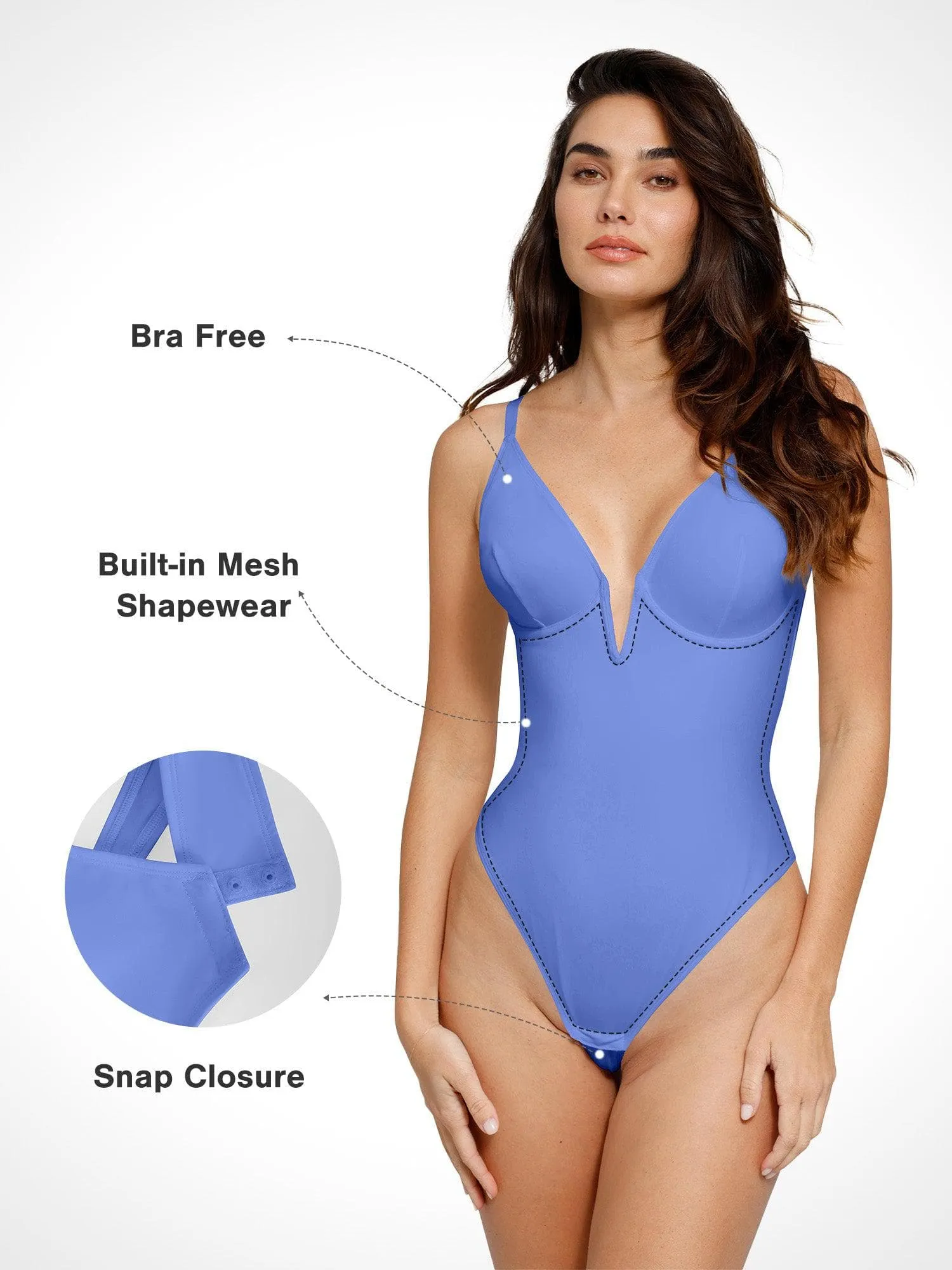 Shapewear Deep V-Neck Low Back Sculpting Thong Bodysuit