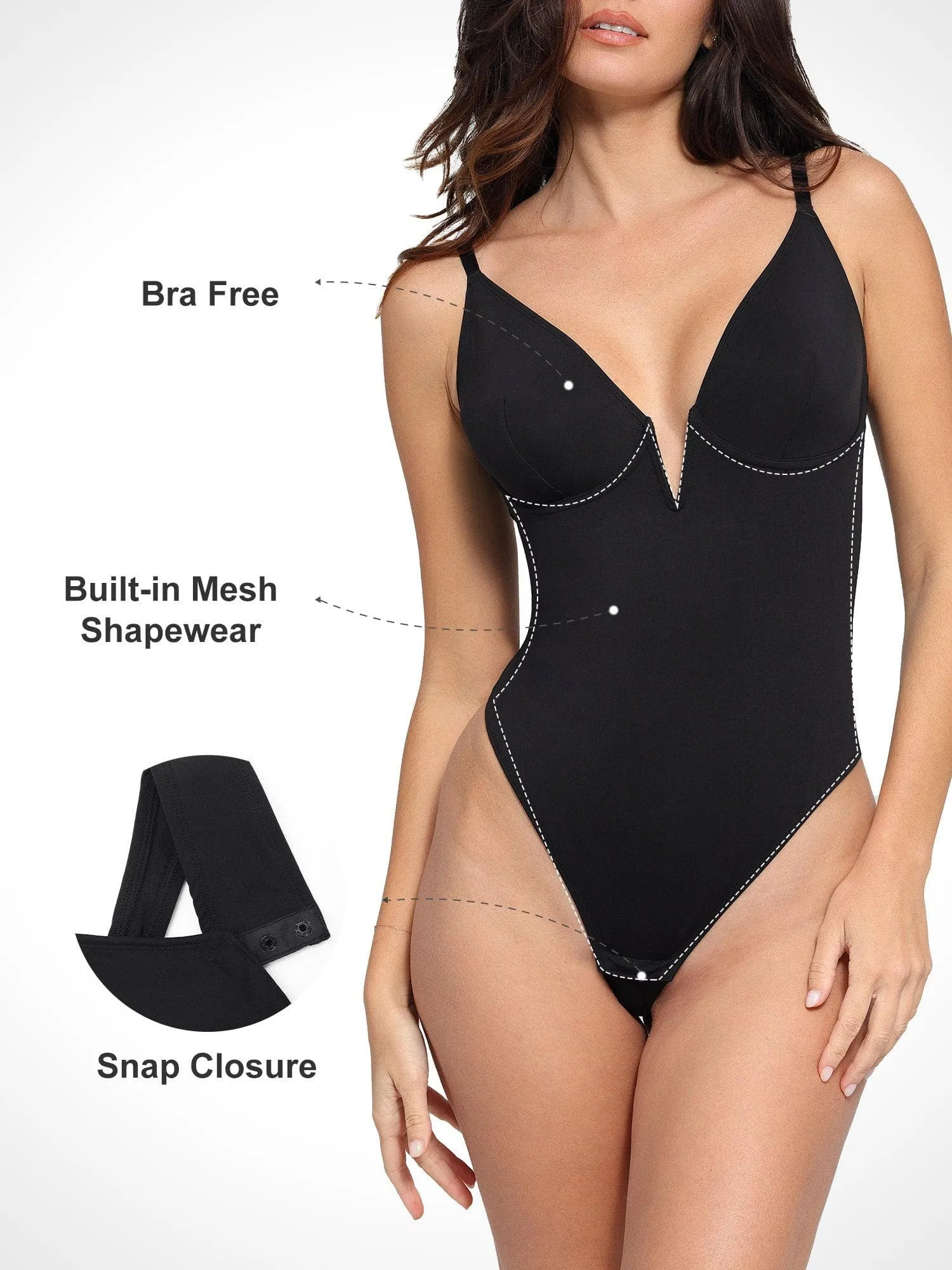 Shapewear Deep V-Neck Low Back Sculpting Thong Bodysuit