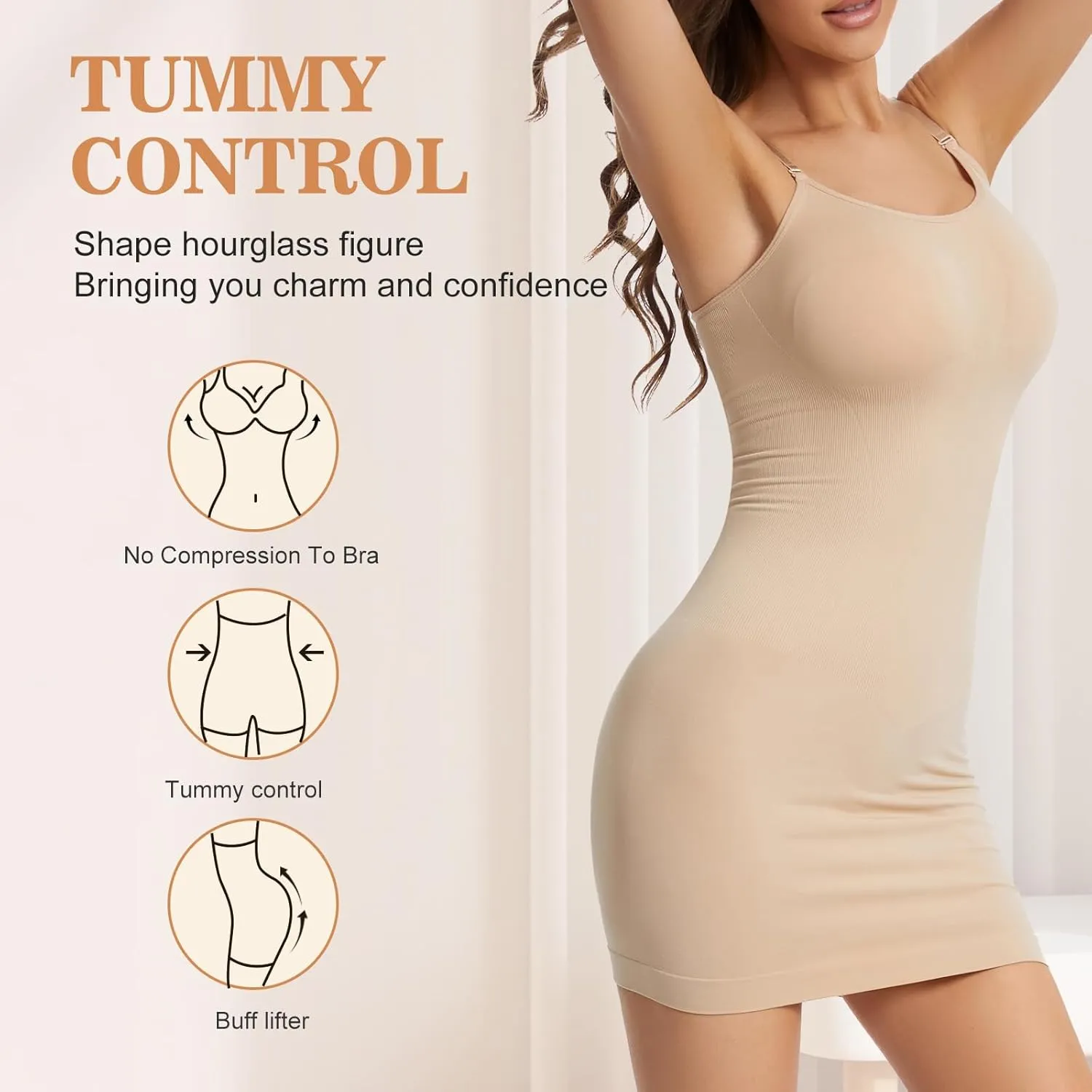 Shapewear Dress Full Slip Dress for Women Tummy Control Full Slip