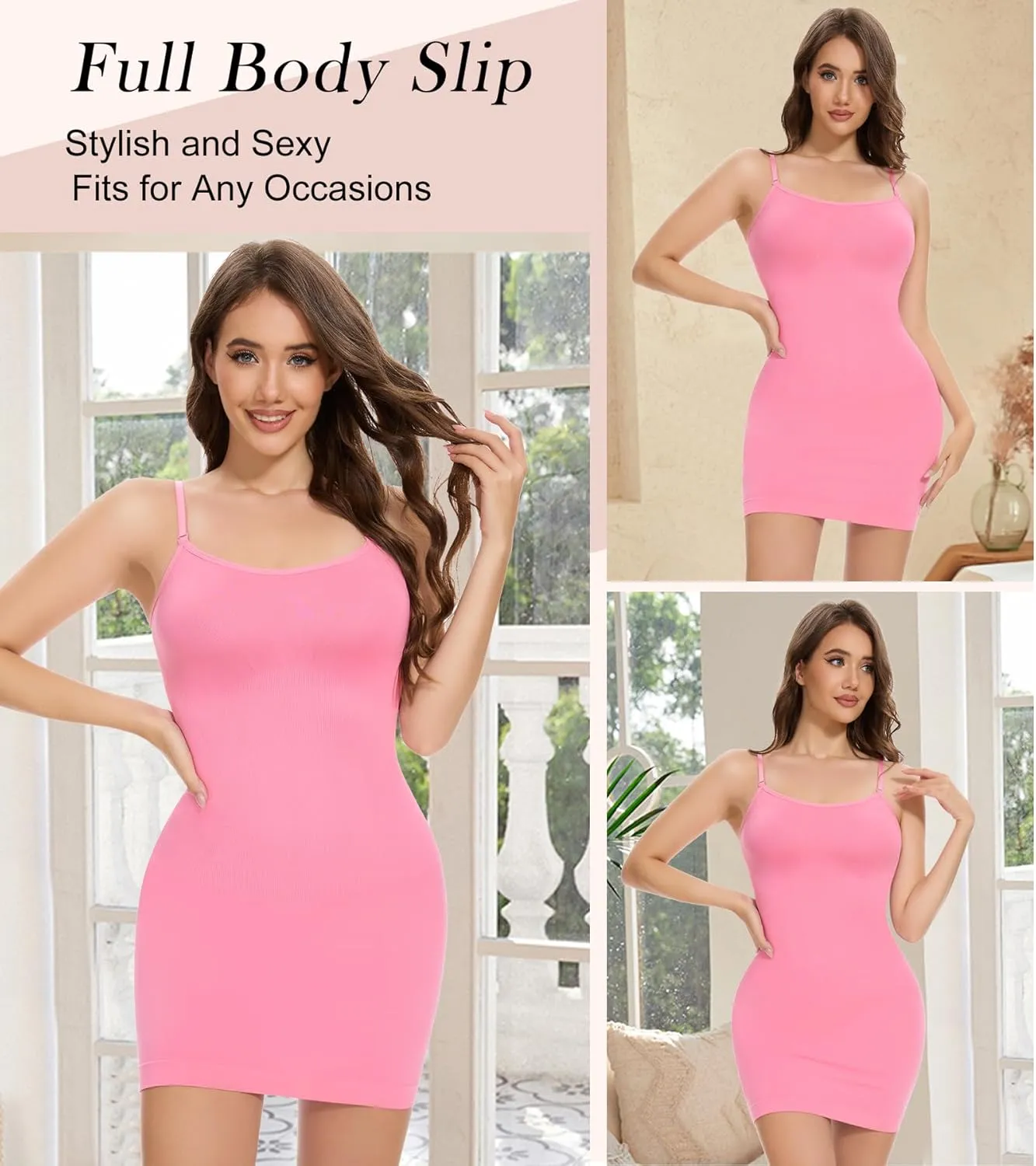 Shapewear Full Slip for Women Tummy Control Body Shaper Adjustable Spaghetti Strap Mini Dress for Under Dresses