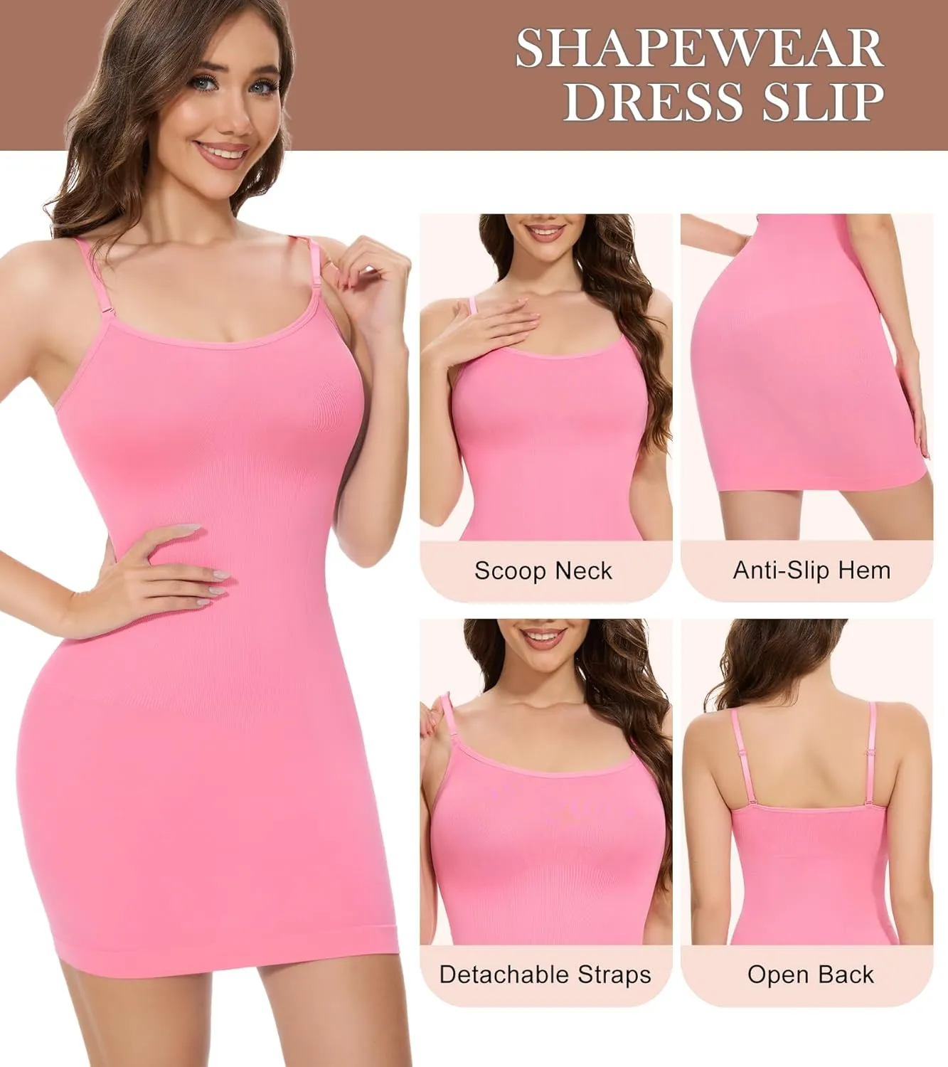 Shapewear Full Slip for Women Tummy Control Body Shaper Adjustable Spaghetti Strap Mini Dress for Under Dresses