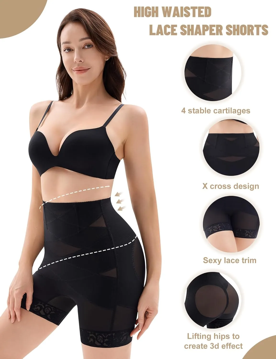 Shapewear Tummy Control Lace Shapewear Shorts High Waisted Butt Lifting Body Shaper Thigh Slimmer Panties Girdle Underwear