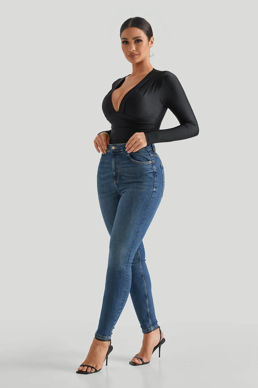 Shiny Fabrics Bodysuit With Built-in Shapewear
