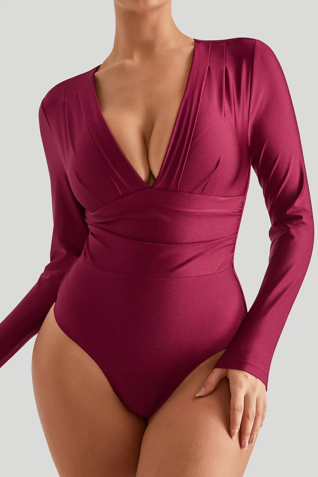 Shiny Fabrics Bodysuit With Built-in Shapewear