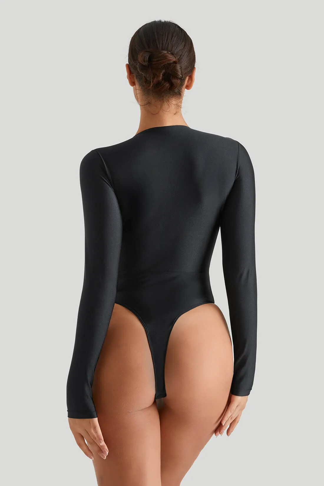 Shiny Fabrics Bodysuit With Built-in Shapewear