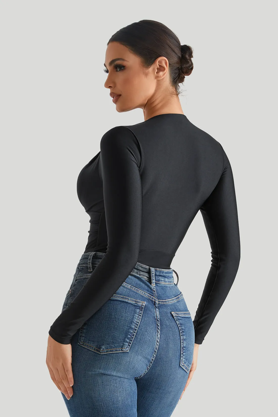 Shiny Fabrics Bodysuit With Built-in Shapewear