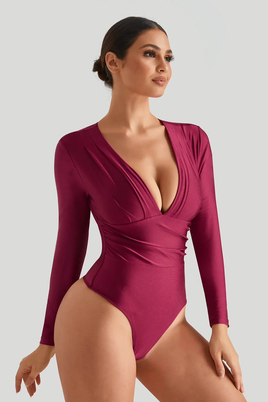 Shiny Fabrics Bodysuit With Built-in Shapewear