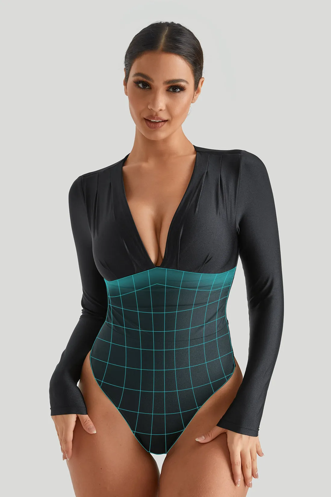 Shiny Fabrics Bodysuit With Built-in Shapewear