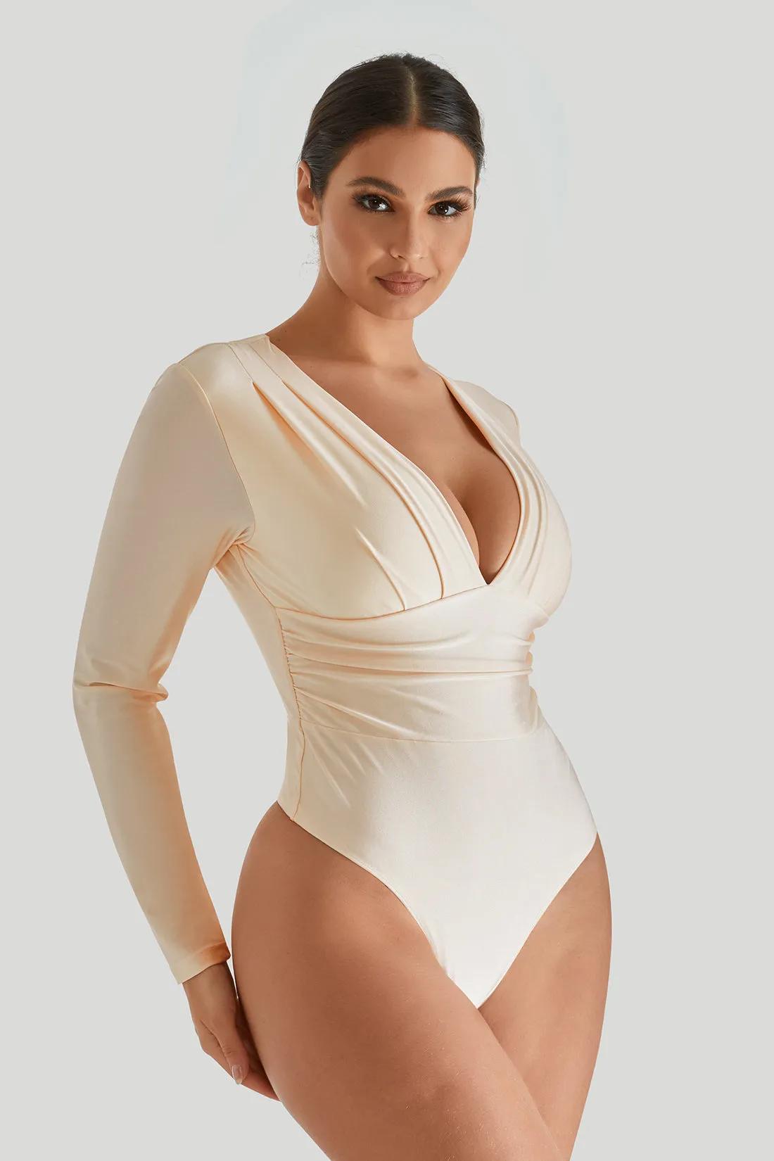 Shiny Fabrics Bodysuit With Built-in Shapewear