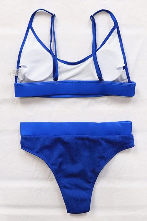 Solid High Waist Ribbed Bikinis Swimsuits