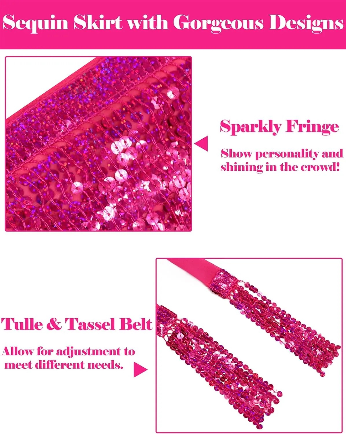 Sparkly Sequin Skirt for Women - Glitter & Fringe, Tassel Rave & Belly Dance Wrap Skirt