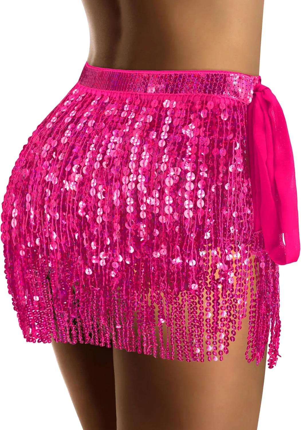 Sparkly Sequin Skirt for Women - Glitter & Fringe, Tassel Rave & Belly Dance Wrap Skirt