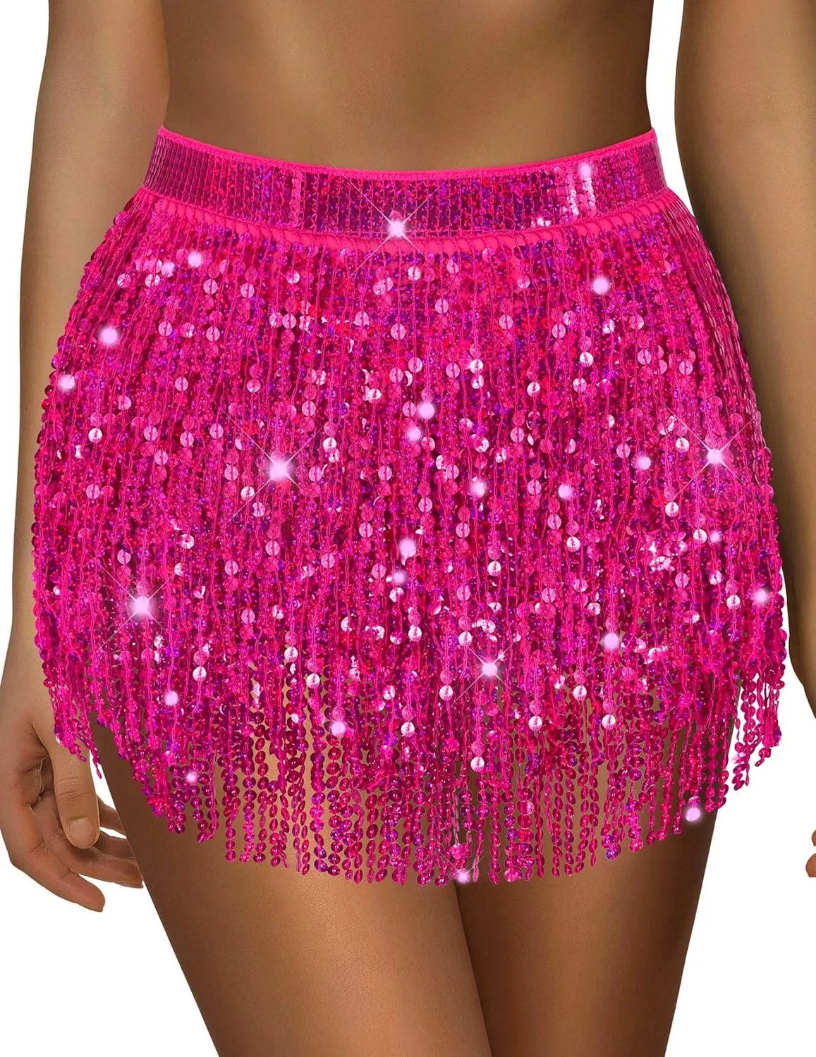 Sparkly Sequin Skirt for Women - Glitter & Fringe, Tassel Rave & Belly Dance Wrap Skirt