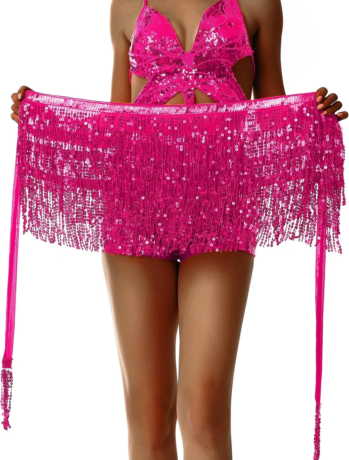 Sparkly Sequin Skirt for Women - Glitter & Fringe, Tassel Rave & Belly Dance Wrap Skirt