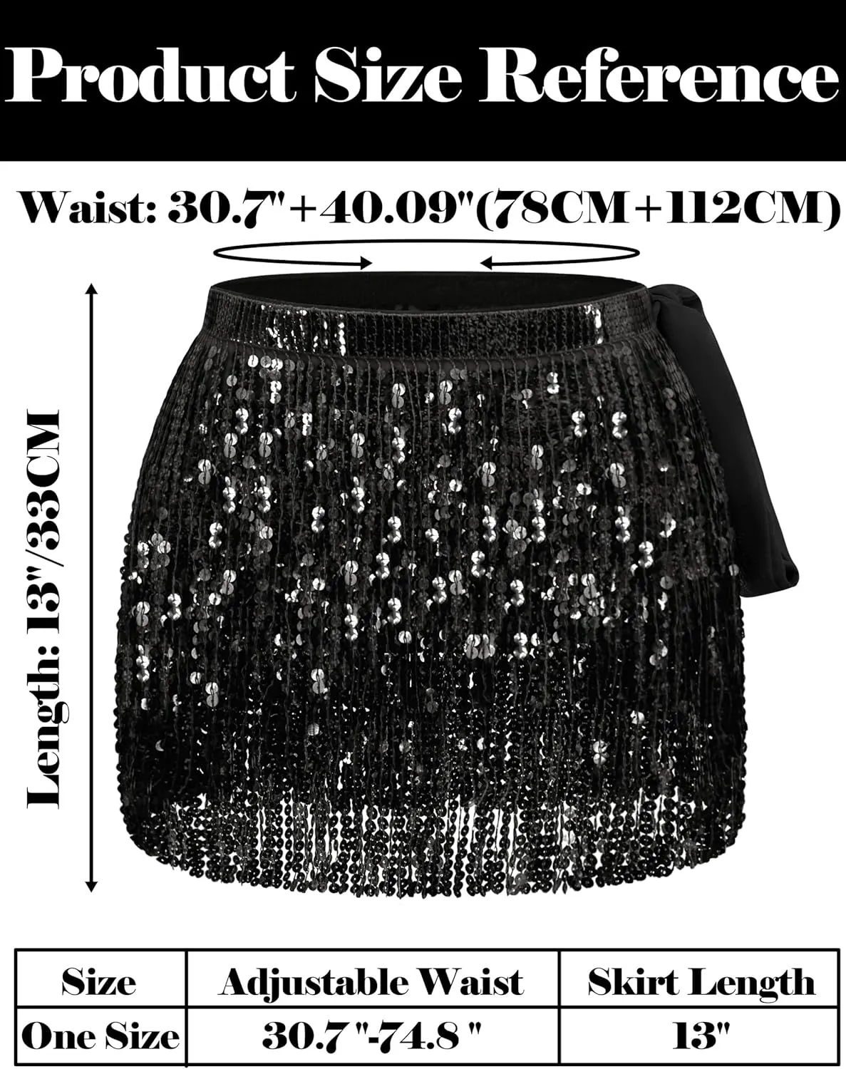 Sparkly Sequin Skirt for Women - Glitter & Fringe, Tassel Rave & Belly Dance Wrap Skirt