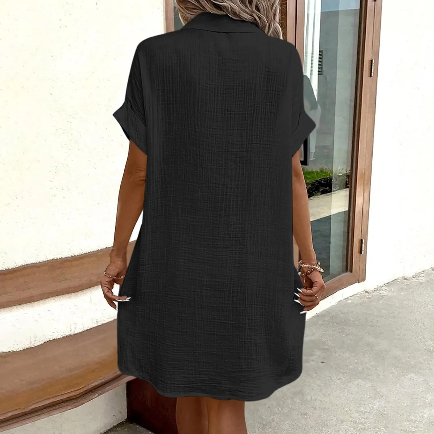 Summer Dresses for Women 2025 Linen Button Down Shirt Dress Midi Sundress Casual Summer Loose Cover Up Vacation Beach