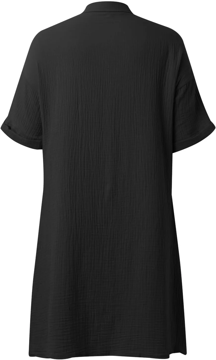 Summer Dresses for Women 2025 Linen Button Down Shirt Dress Midi Sundress Casual Summer Loose Cover Up Vacation Beach