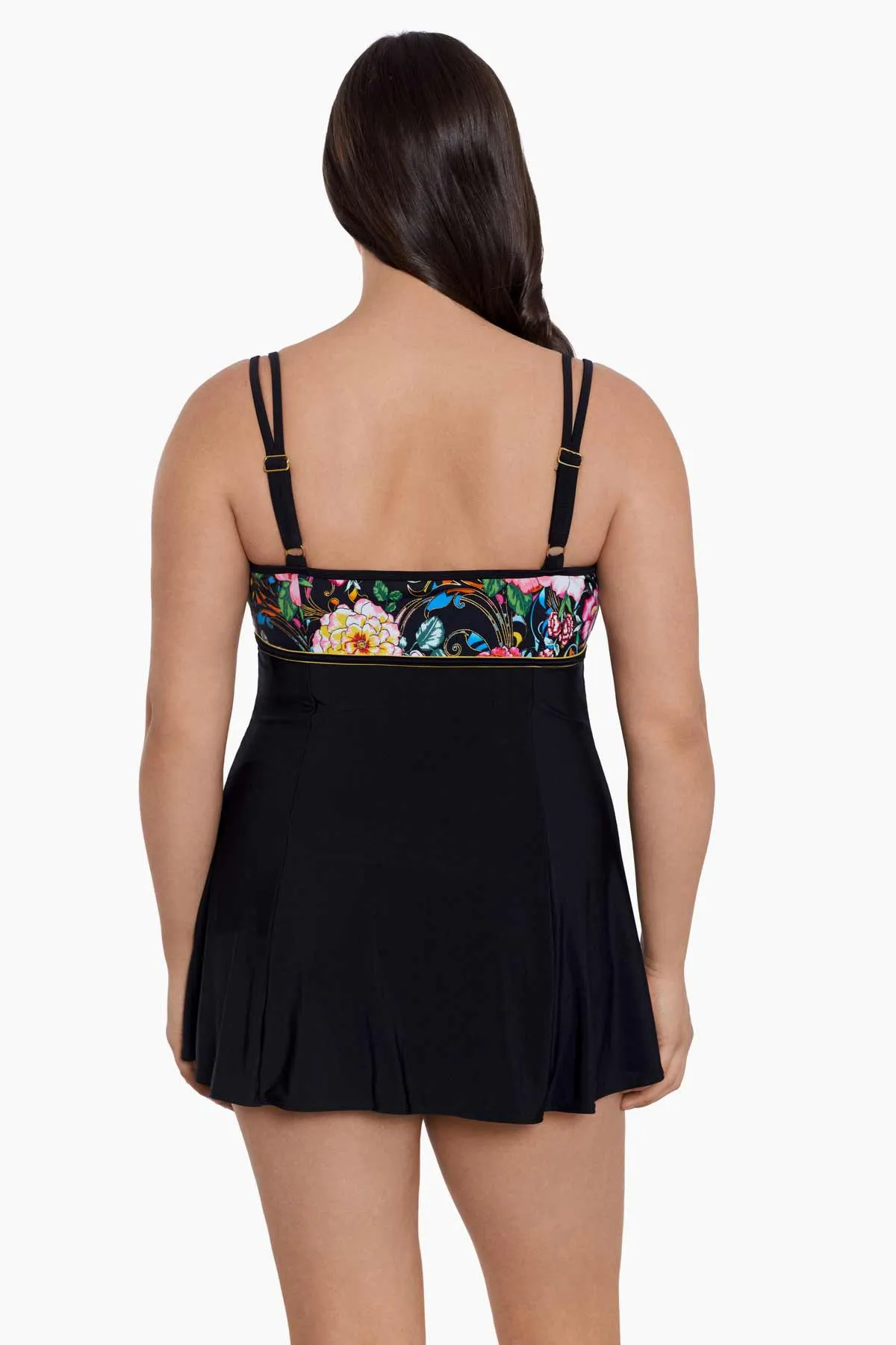True Romance Long Torso Empire Princess Seam Swim Dress W/ Hardware