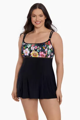 True Romance Long Torso Empire Princess Seam Swim Dress W/ Hardware