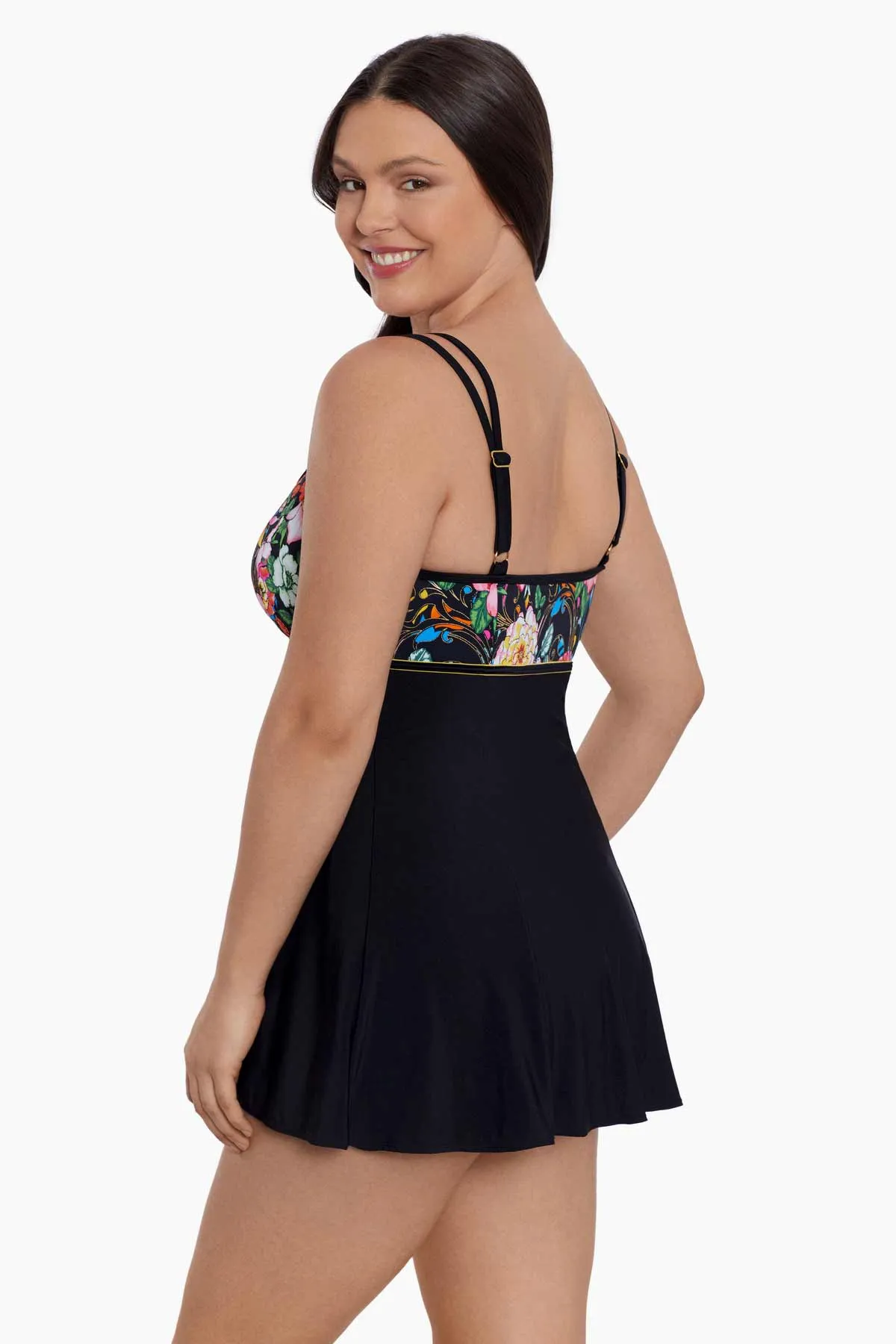 True Romance Long Torso Empire Princess Seam Swim Dress W/ Hardware