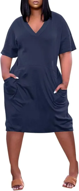 Tshirt Dress Women Oversized Plus Size Dress Loose Fit V Neck Short Sleeve Nightgowns Casual Midi Tee Shirt Dress