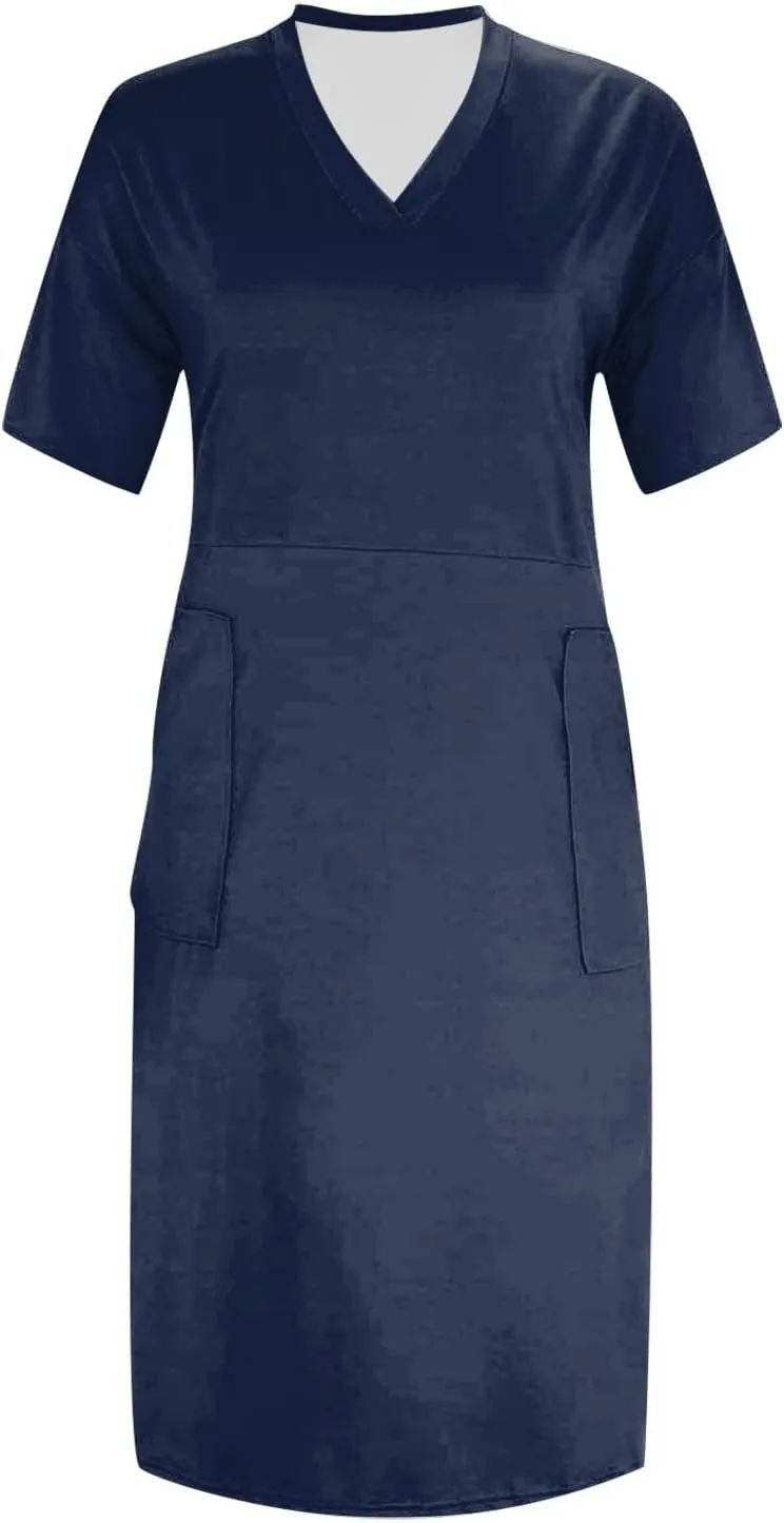 Tshirt Dress Women Oversized Plus Size Dress Loose Fit V Neck Short Sleeve Nightgowns Casual Midi Tee Shirt Dress