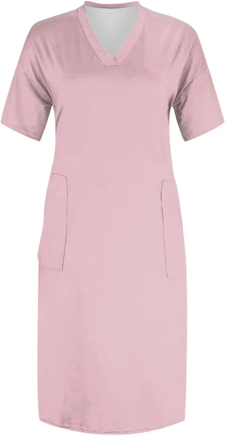 Tshirt Dress Women Oversized Plus Size Dress Loose Fit V Neck Short Sleeve Nightgowns Casual Midi Tee Shirt Dress