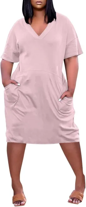 Tshirt Dress Women Oversized Plus Size Dress Loose Fit V Neck Short Sleeve Nightgowns Casual Midi Tee Shirt Dress