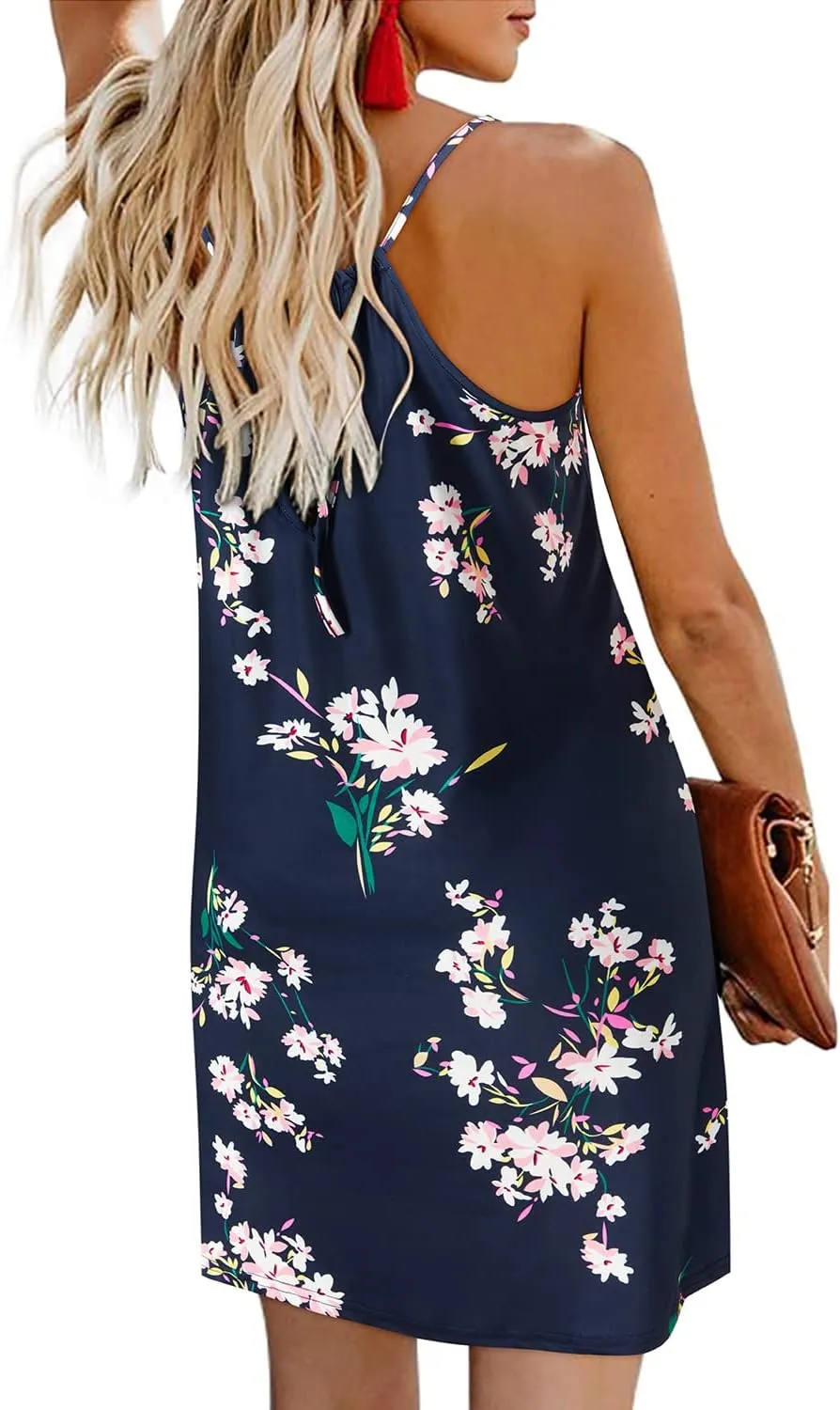 ULTRANICE Women's 2024 Summer Casual Beach Dresses Cover Ups Floral V Neck Spaghetti Strap Backless Mini Sun Dress