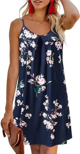 ULTRANICE Women's 2024 Summer Casual Beach Dresses Cover Ups Floral V Neck Spaghetti Strap Backless Mini Sun Dress