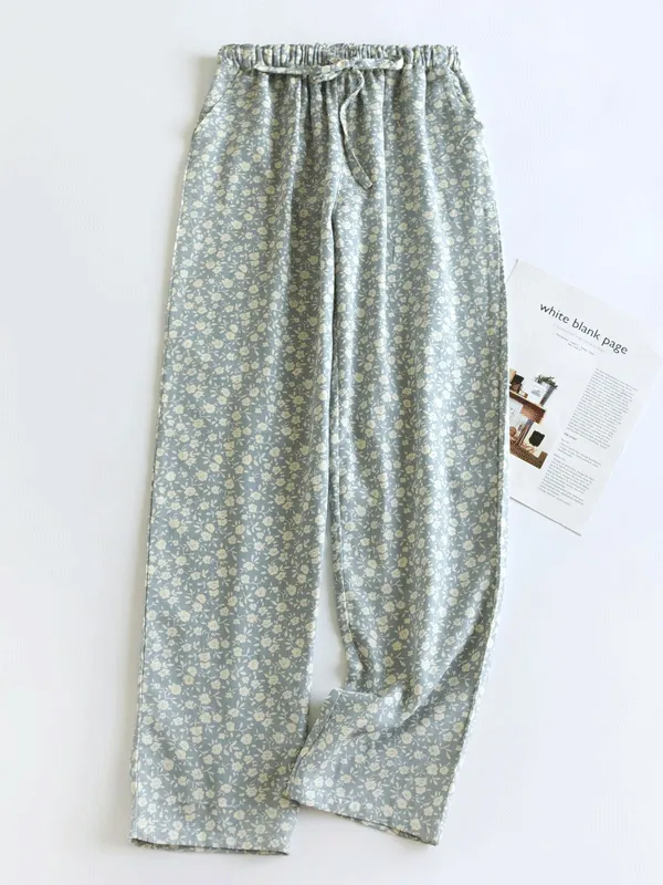 Vintage Floral Printed Long Pajama Pants