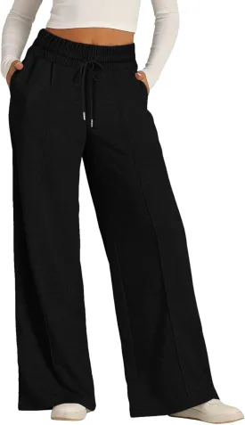 Wide Leg Sweatpants Women High Waisted Baggy Solid Color Lounge Trousers Drawstring Comfy Athletic Flare Joggers