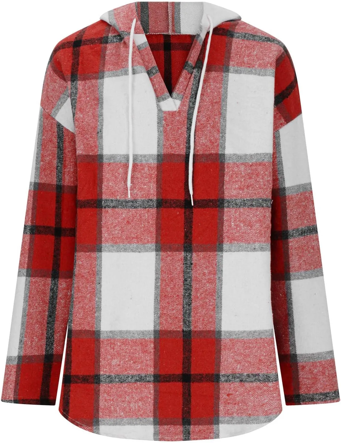 Women 2024 Plaid Hoodies Long Sleeve Drawstring Pullover Hooded Sweatshirts Loose Fit Blouses Tops Fashion Clothes