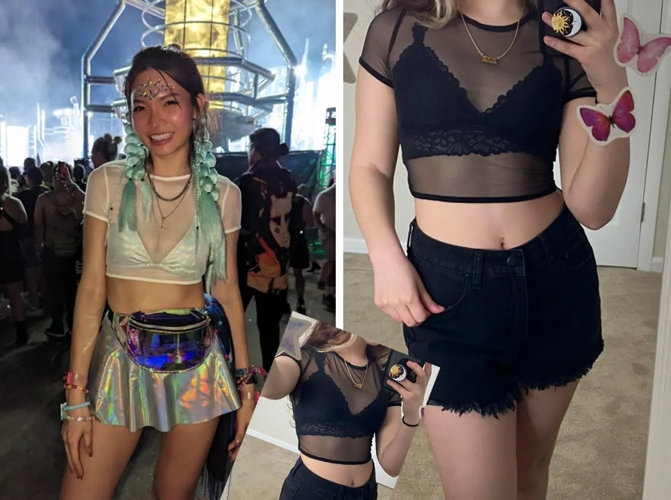 Women Mesh Crop Top Short Sleeve See Through Shirt Sheer Blouse O Neck Clubwear