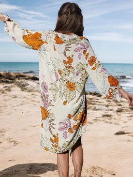 Women Mini Summer Dress Cover Up Floral Shirt 3/4 Sleeve Cuff Tie Button Down Sundress Beach Dresses Cover Up Top