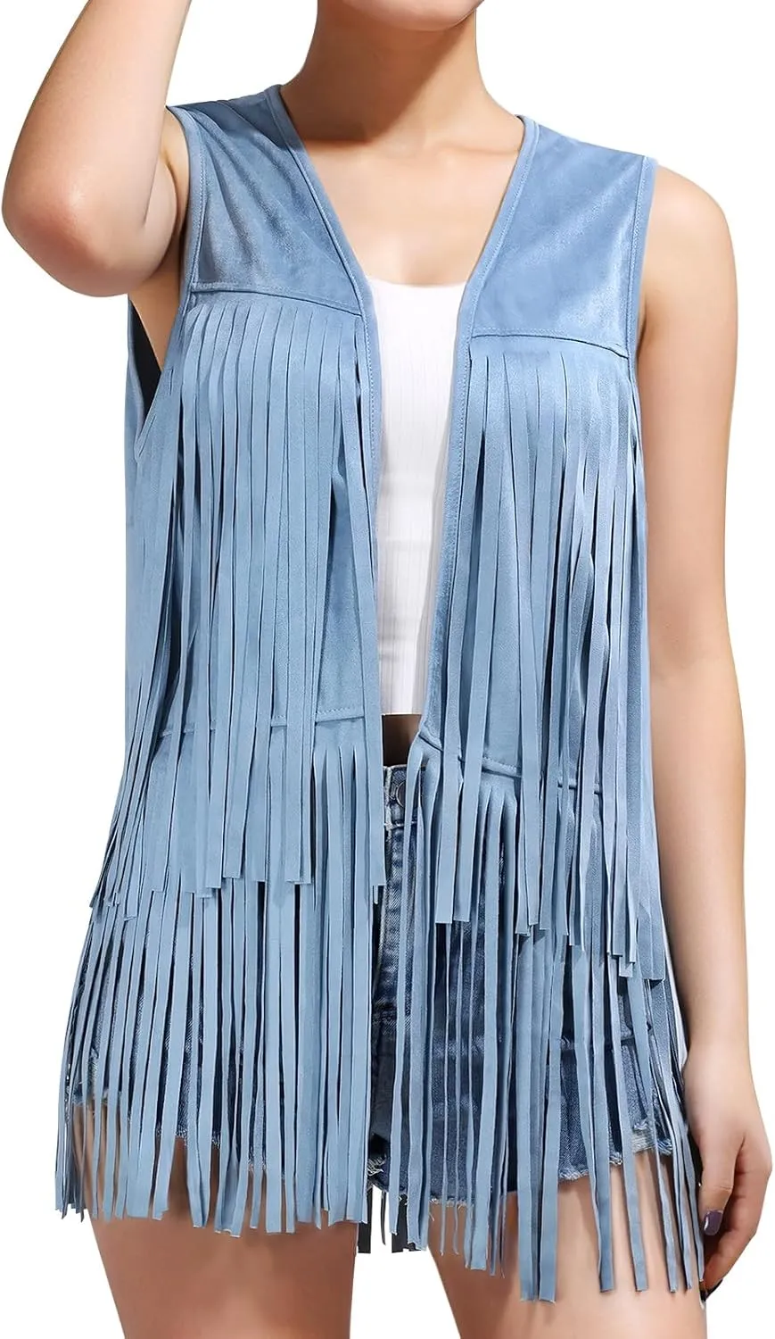 Women Western Black Fringe Vest Brown Cowgirl Sleeveless Faux Suede Tassel Vest 70s