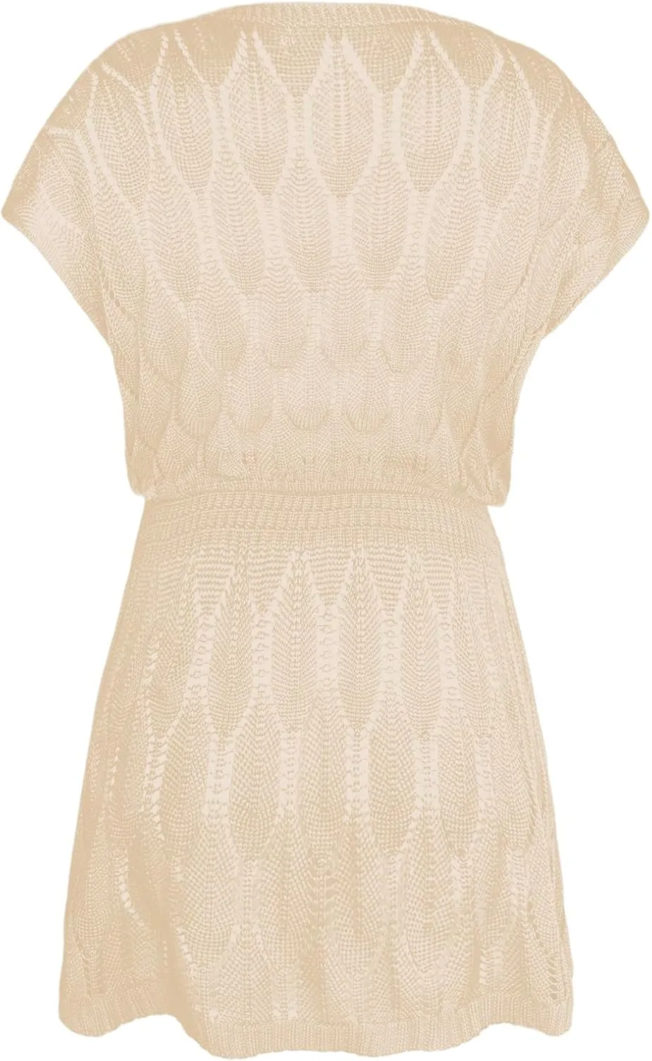 Womens Crochet Elastic Waist Beach Dresses Summer 2025 Scoop Neck Cap Sleeve Bathing Suit Cover Up Mini Dress