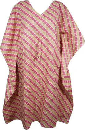 Womens Kaftan Midi Dress Cotton Printed Swim Coverup Summer Caftan S/M/L