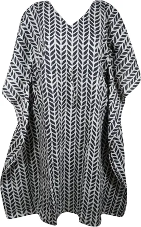 Womens Kaftan Midi Dress Cotton Printed Swim Coverup Summer Caftan S/M/L