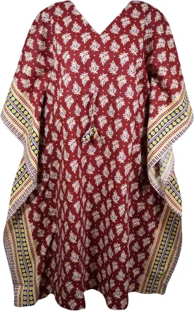Womens Kaftan Midi Dress Cotton Printed Swim Coverup Summer Caftan S/M/L